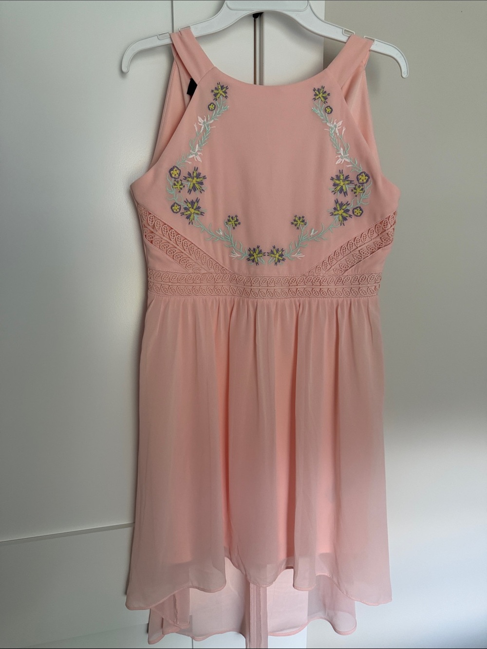 Iz Byer Pink Floral Embroidered Casual Girls Dress